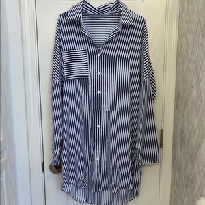 Blue and White Striped Shirt Dress